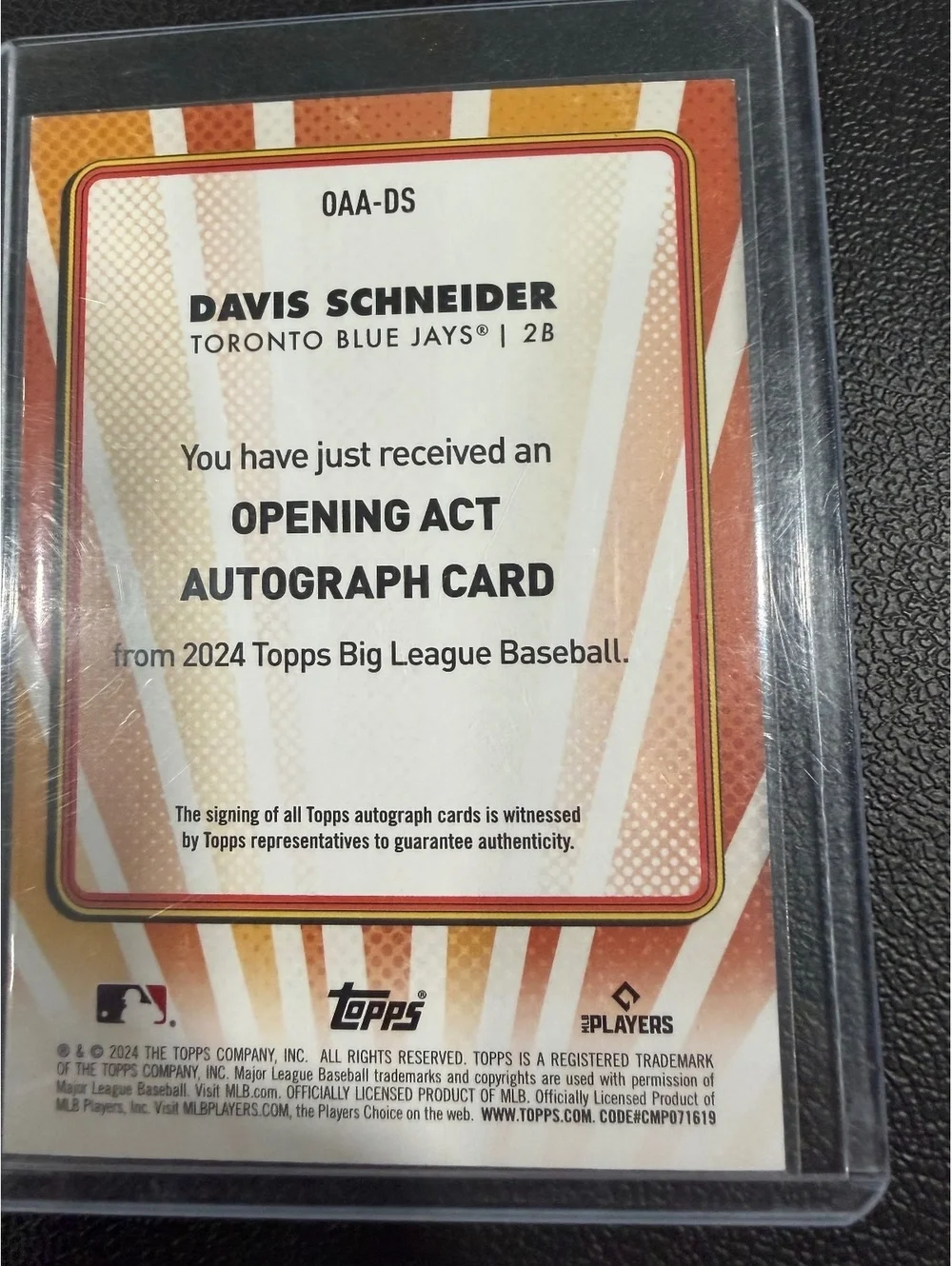 2024 Topps Big League Opening Act Autograph Rookie Card - Davis Schneider, TOR